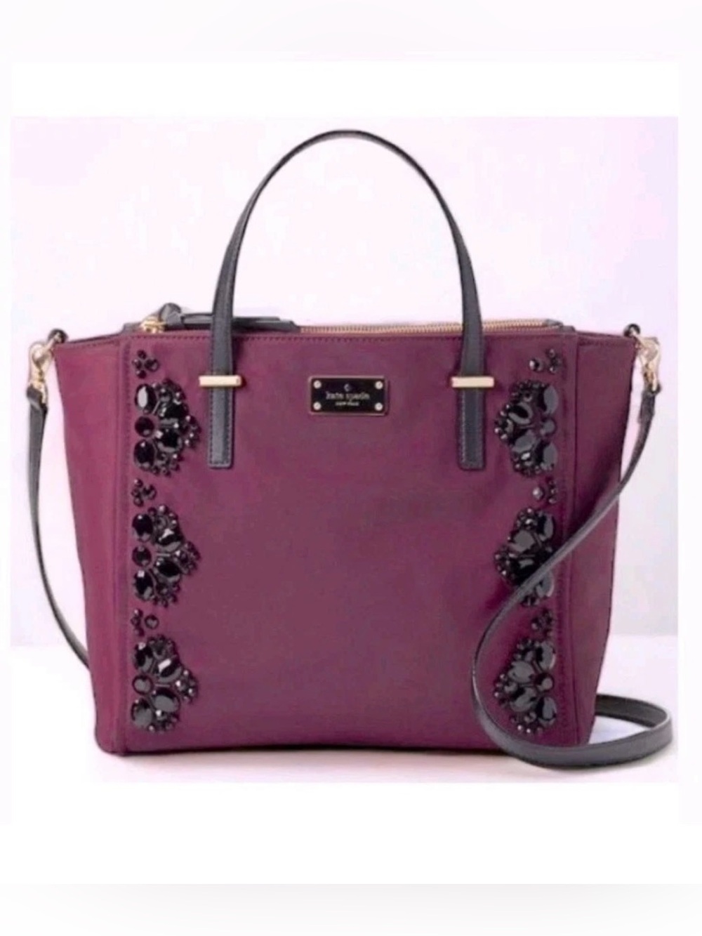 Kate Spade New York Wilson Road Embellished Alyse Bag Purse Plum Black - EUC